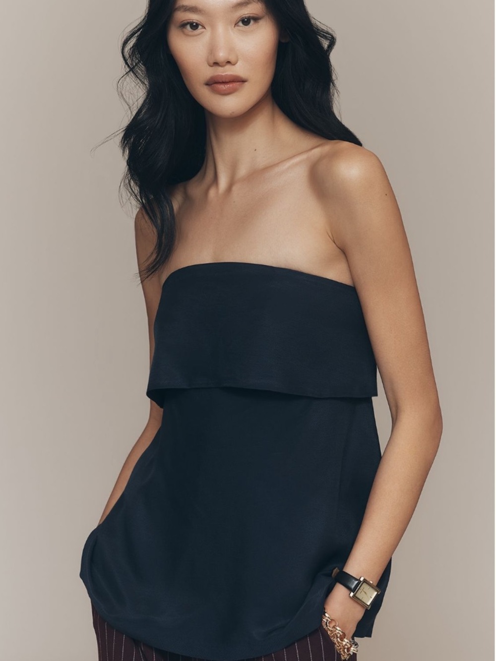 Anthropologie Maeve Foldover Strapless Top Navy Size Medium NWT